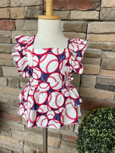 Load image into Gallery viewer, Baby Baseball Ruffle Romper

