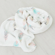 Load image into Gallery viewer, Bamboo and Organic Cotton Muslin Feather Swaddle Blanket
