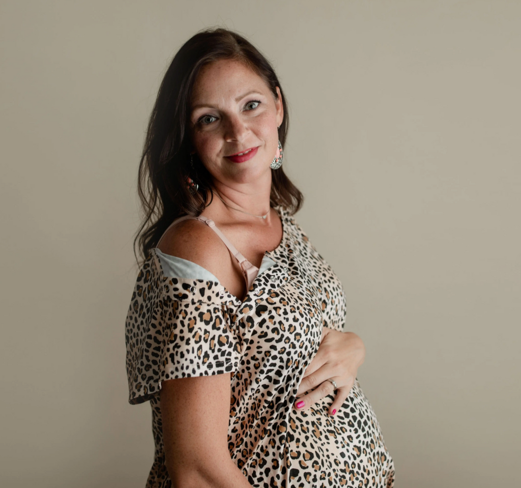 Leopard Maternity Mama Labor and Delivery/ Nursing Gown