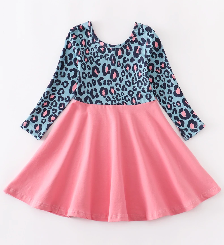 Pink & Blue Leopard Twirl Dress